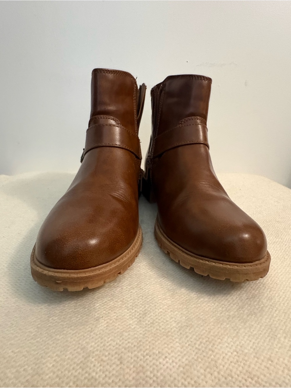 Women's Brown Leather Ankle Boots with Buckle Strap. Size 4. - Picture 3 of 9